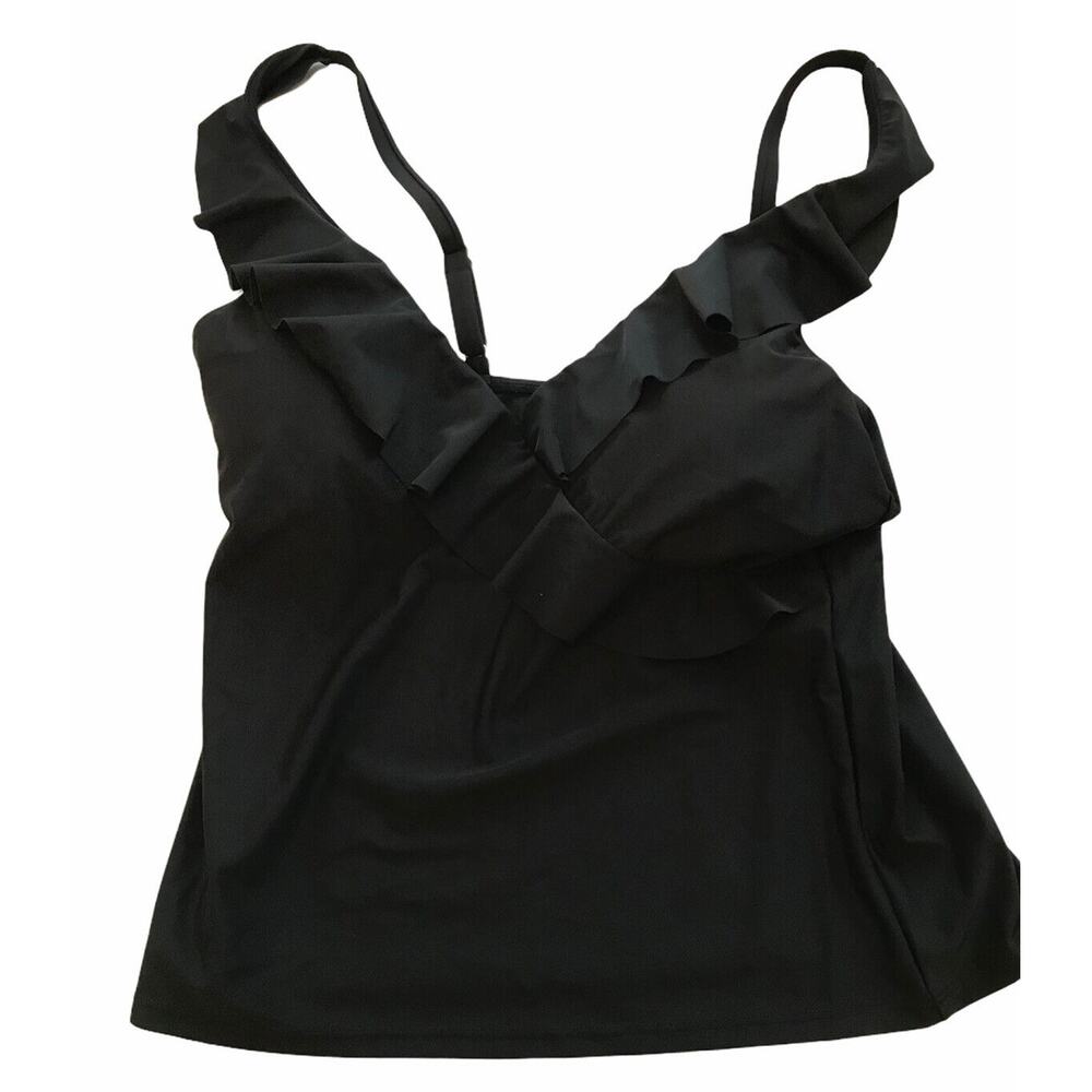 Size 4‎ Chaps Womens Black Bathing Swim Suit Top New V-Neck Adjustable Strap